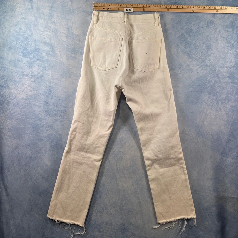 Zara Womens High Waisted Straight Leg Raw Hem White Jeans Size 0‎ 24 x 27